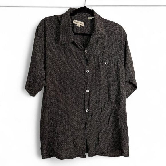 Vtg 90s PRONTO UOMO 2X Camp Shirt Black Rayon Acetate Textured Short Sleeve - Picture 1 of 8